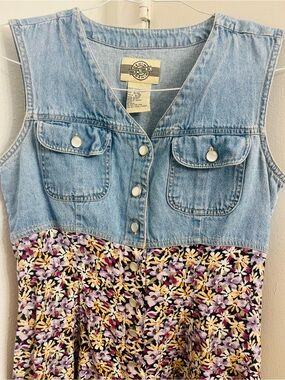 Denim Bodice Floral Skirt Dress - Light Blue & Multicolor Floral